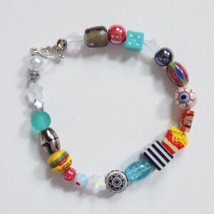 new! handmade charm bracelet chunky pearls indie kidcore funky random colorful